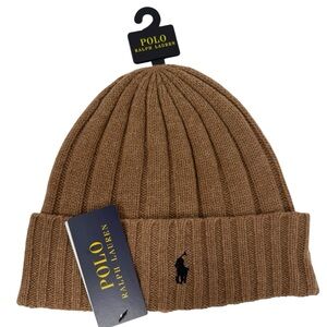Polo Ralph Lauren Mens Signature Cuffed Beanie Ribbed Beige cap hat NWT